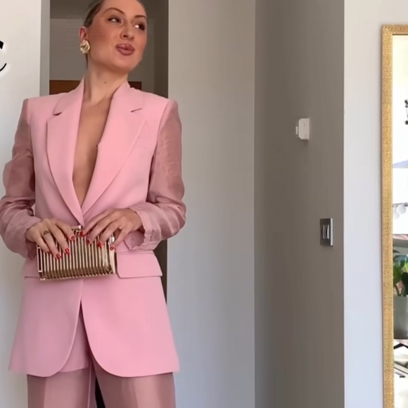 ZARA 2 PIECES SET MIXED ORGANZA BLAZER AND MIXED ORGANZA STRAIGHT LEG PANTS - Picture 3 of 16